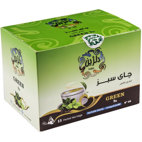 دمنوش کیسه‌ای چای سبز دلژین بسته 15عددی