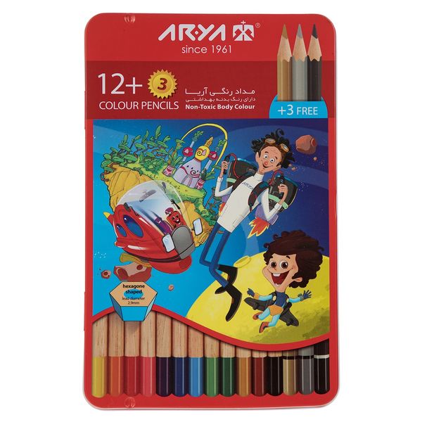 مداد رنگی 12 + 3 رنگ آریا مدل 3021