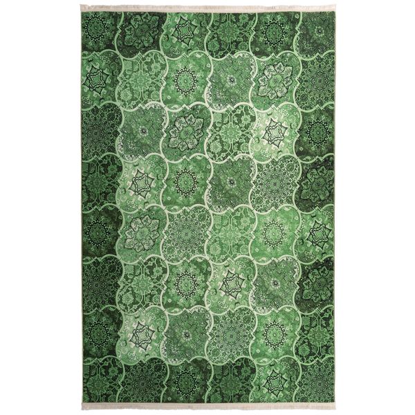 فرش ماشینی محتشم طرح چهل تکه کد 100507 زمینه سبز