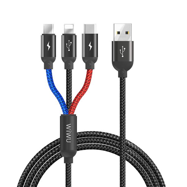 کابل تبدیل USB به USB-C/MicroUSB/لایتنینگ ویوو مدل YZ-102 طول 1.2 متر