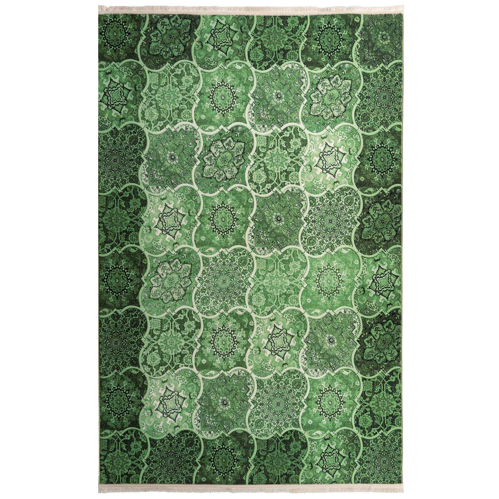 فرش ماشینی مدل چهل تکه کد 100507 زمینه سبز