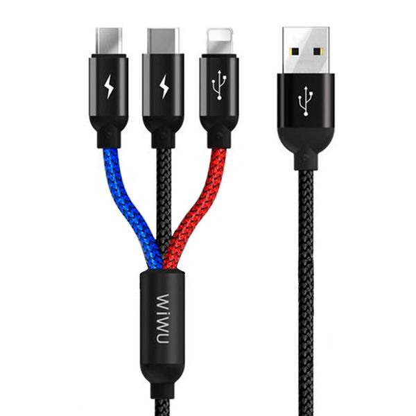کابل تبدیل USB به لایتنینگ / USB-C / microUSB ویوو مدل YZ-102 طول 1.3 متر
