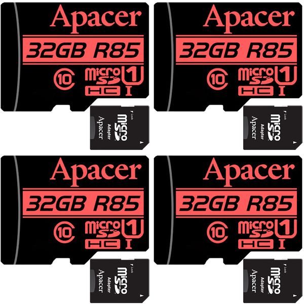کارت حافظه microSDHC اپیسر مدل AP32G کلاس 10 استاندارد UHS-I U1 سرعت 85MBps ظرفیت 32 گیگابایت به همراه آداپتور SD بسته 4 عددی