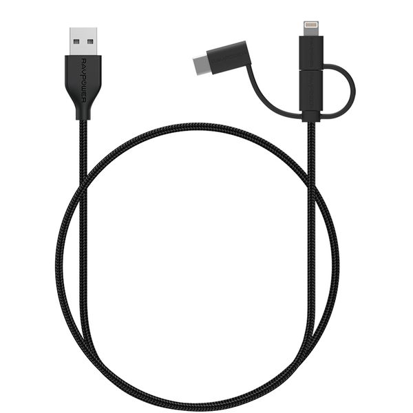 کابل تبدیل USB به لایتنینگ/ USB-C/ microUSB راو پاور مدل RP-CB021 طول 0.9 متر