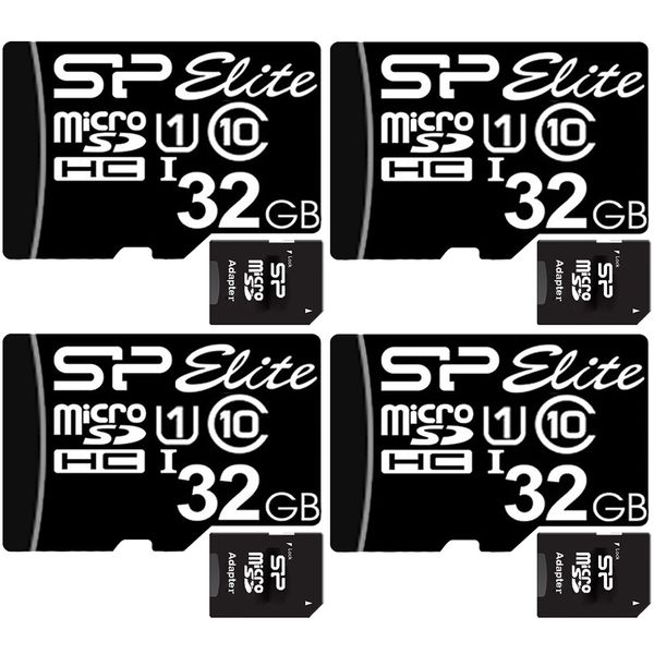 کارت حافظه microSDHC سیلیکون پاور مدل Elite کلاس 10 استاندارد UHS-I U1 سرعت 85MBps ظرفیت 32 گیگابایت به همراه آداپتور SD بسته 4 عددی