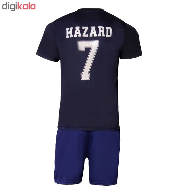 ست پیراهن و شورت ورزشی مردانه طرح رئال مادرید مدل HAZARD کد IR رنگ سرمه ای