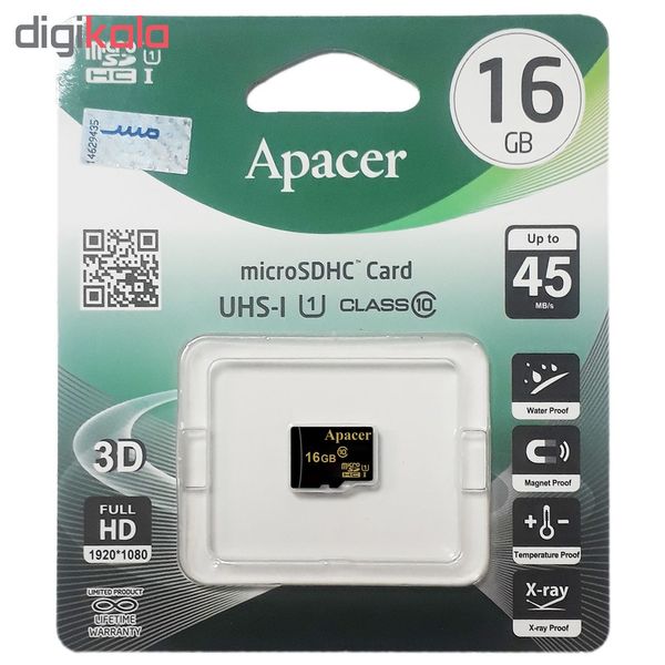 کارت حافظه microSDHC اپیسر مدل AP16GA کلاس 10 استاندارد UHS-I U1 سرعت 45MBps ظرفیت 16 گیگابایت