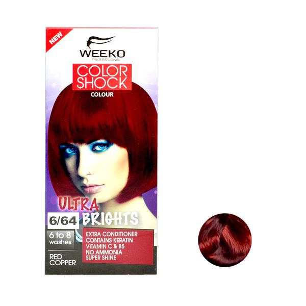 کیت رنگ مو ویکو مدل color shock شماره 6/64 حجم 80 میلی لیتر رنگ قرمز مسی