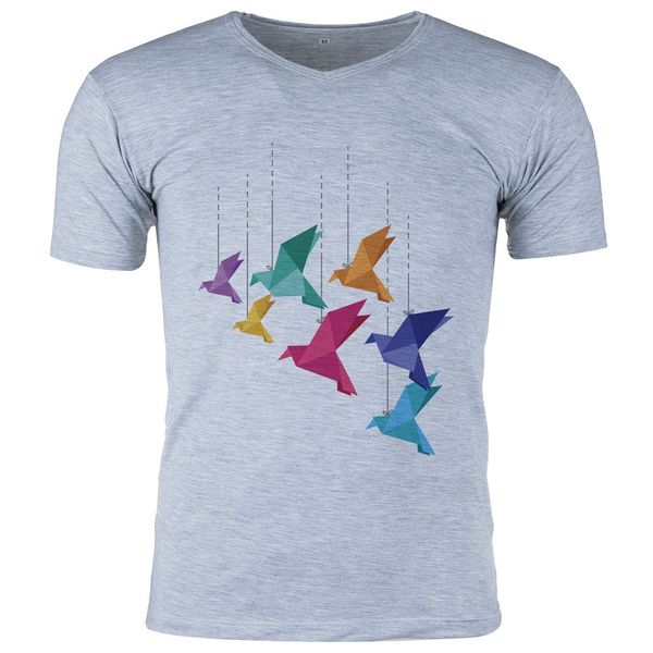 تی شرت مردانه گالری واو طرح پرندگان اوریگامی کد CT80205