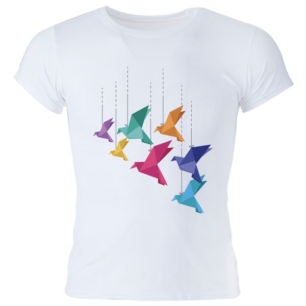 تی شرت زنانه گالری واو طرح پرندگان اوریگامی کد CT20205