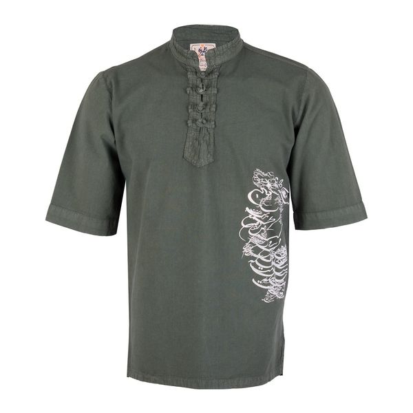 پیراهن مردانه الیاف طبیعی چترفیروزه مدل آستین کوتاه چاپی چهارگره سبز کد 6