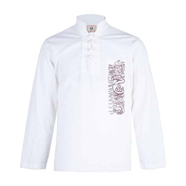 پیراهن مردانه الیاف طبیعی چترفیروزه مدل آستین بلند چاپی چهارگره سفید کد 1