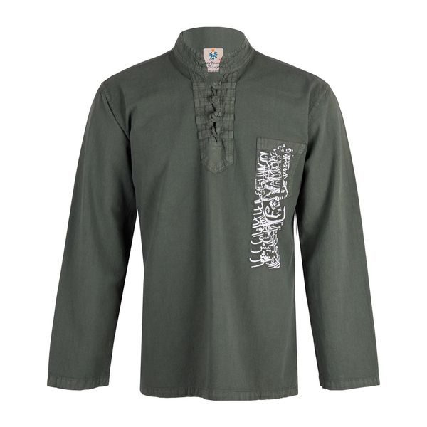پیراهن مردانه الیاف طبیعی چترفیروزه مدل آستین بلند چاپی چهارگره سبز کد 6