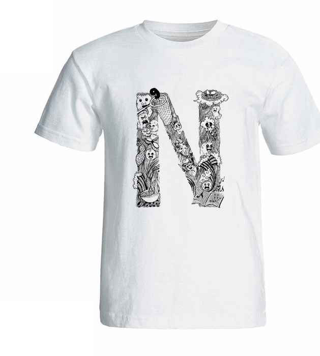 تی شرت آستین کوتاه زنانه شین دیزاین طرح حروف اول اسم N کد 4185