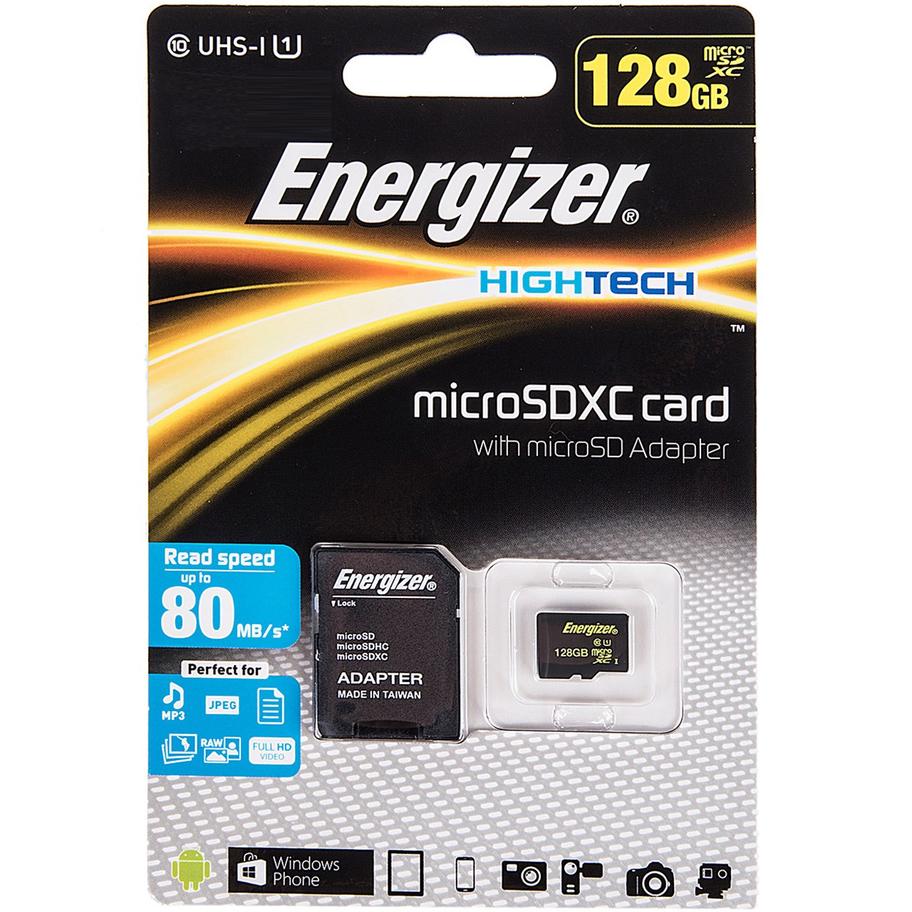 کارت حافظه microSDXC انرجایزر مدل Hightech کلاس 10 استاندارد UHS-I U1 سرعت 80MBps همراه با آداپتور SD ظرفیت 128 گیگابایت