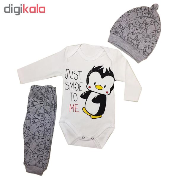 ست 3 تکه لباس نوزادی طرح پنگوئن کد 003
