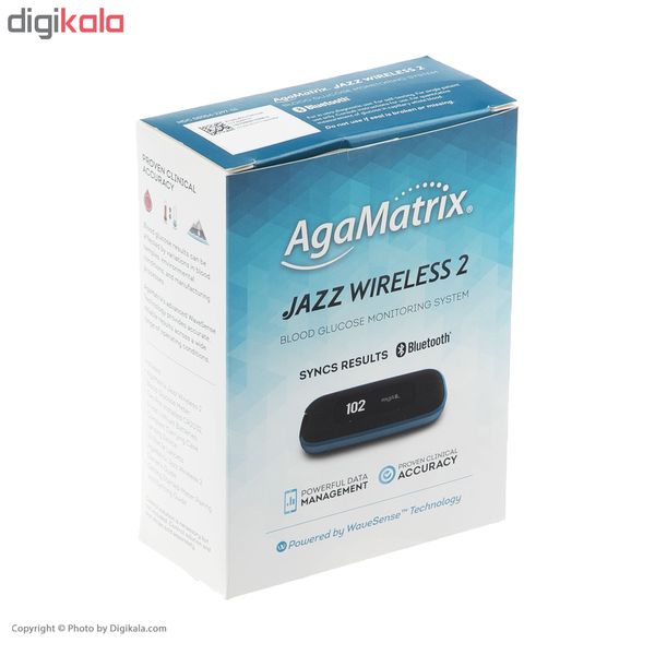 دستگاه تست قندخون آگاماتریکس مدل Jazz Wireless 2 به همراه نوار تست قندخون مجموعه 4 عددی و  سوزن لانست مجموعه 2 عددی
