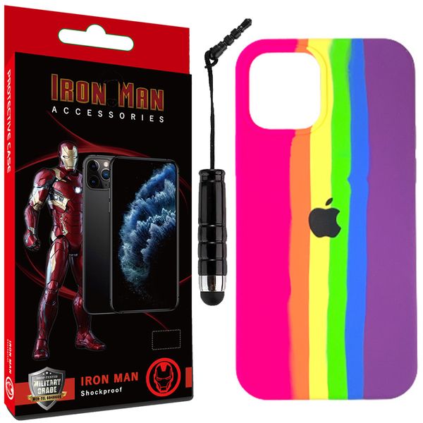 کاور آیرون من مدل RAINBOW مناسب برای گوشی موبایل اپل IPHONE 12 PRO MAX همراه با قلم لمسی
