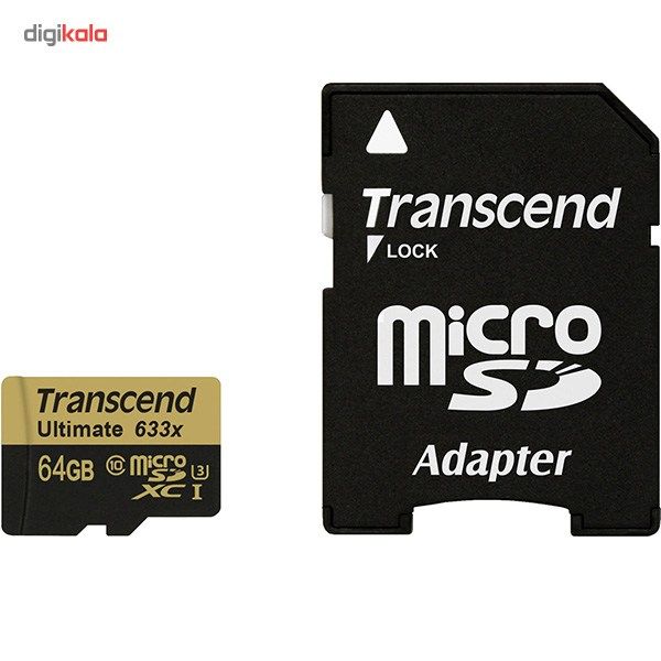 کارت حافظه microSDXC ترنسند مدل Ultimate کلاس 10 استاندارد UHS-I U3 سرعت 95MBps 633X همراه با آداپتور SD ظرفیت 64 گیگابایت