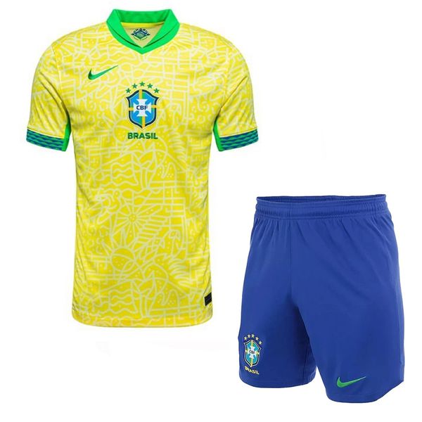 ست تی شرت و شلوارک ورزشی پسرانه مدل برزیل Home 2024