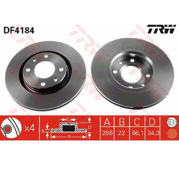 دیسک ترمز چرخ جلو تی آر دبلیو مدل DF4184 مناسب برای پژو 206 بسته 2 عددی