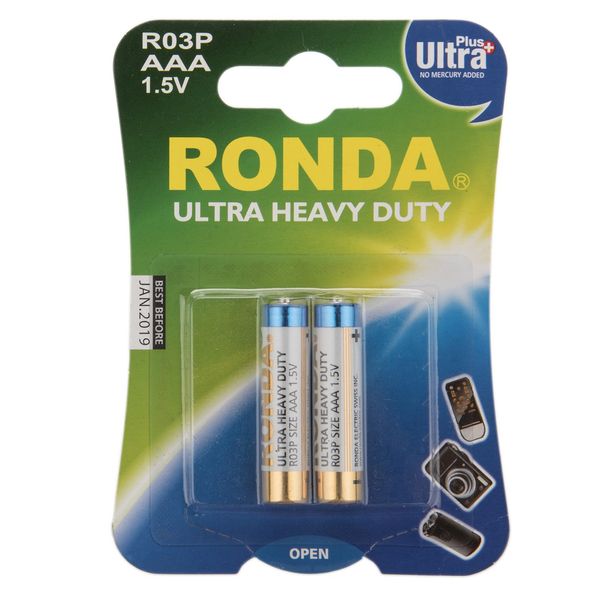 باتری نیم قلمی روندا مدل Ultra Plus Ultra Heavy Duty بسته 2 عددی
