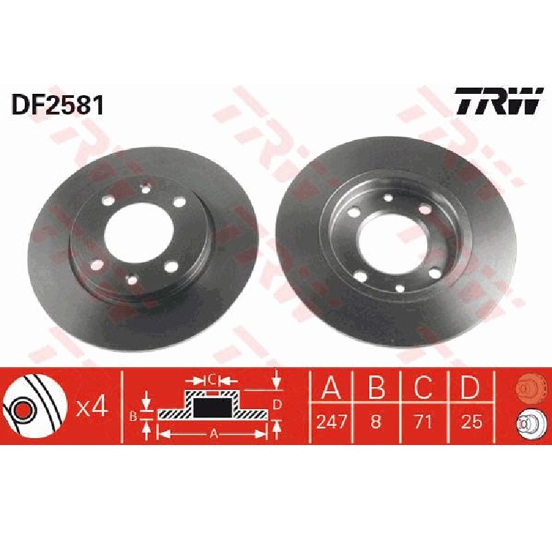 دیسک ترمز چرخ عقب تی آر دبلیو مدل DF2581 مناسب برای پژو207 بسته 2 عددی