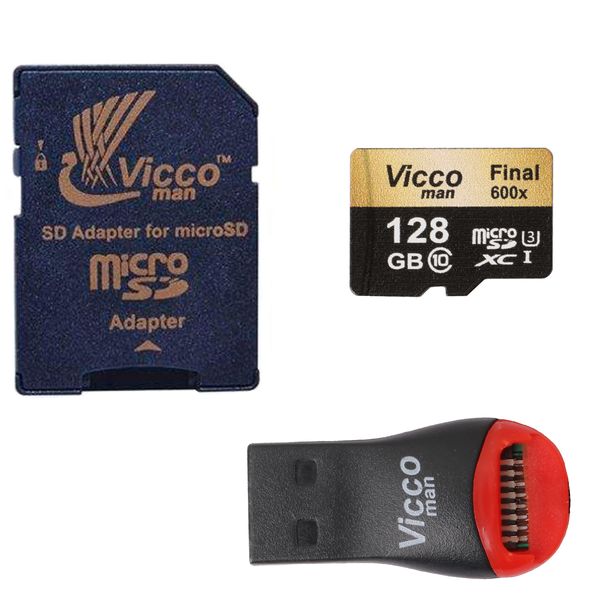 کارت حافظه microSDXC ویکومن مدل Final 600x plus کلاس 10 استاندارد UHS-I U3 سرعت 90MBs ظرفیت 128 گیگابایت به همراه آداپتور SD