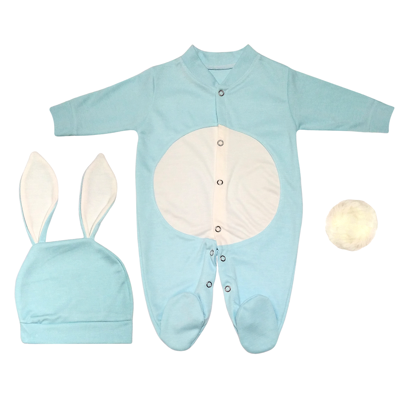 ست سرهمی و کلاه نوزادی پسرانه طرح خرگوش کد M210