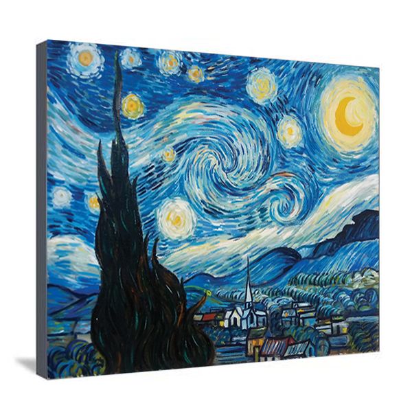 تابلو نقاشی رنگ روغن طرح شب پر ستاره ونگوگ کد 1058