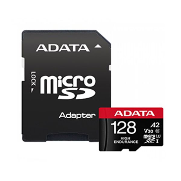 کارت حافظه microSD ای دیتا مدل HIGH ENDURANCE کلاس A2 V30 استاندارد UHS-I U3 سرعت 100MBps ظرفیت 128 گیگابایت به همراه آداپتور SD 
