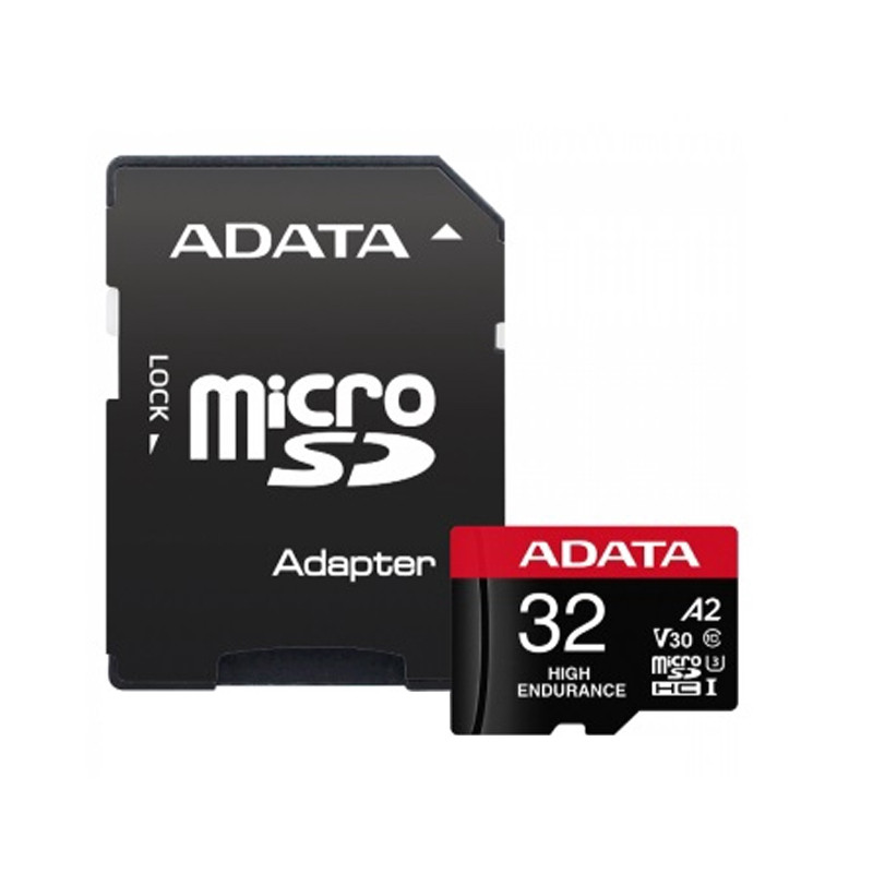 کارت حافظه microSD ای دیتا مدل HIGH ENDURANCE کلاس A2 V30 استاندارد UHS-I U3 سرعت 100MBps ظرفیت 32 گیگابایت به همراه آداپتور SD 