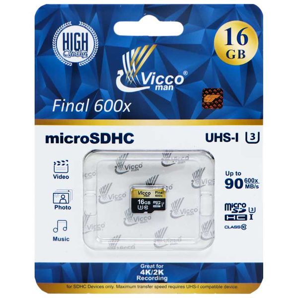 کارت حافظه microSDHC ویکو من مدل Final 600x کلاس 10 استاندارد UHS-I U3 سرعت 90ps ظرفیت 16 گیگابایت 