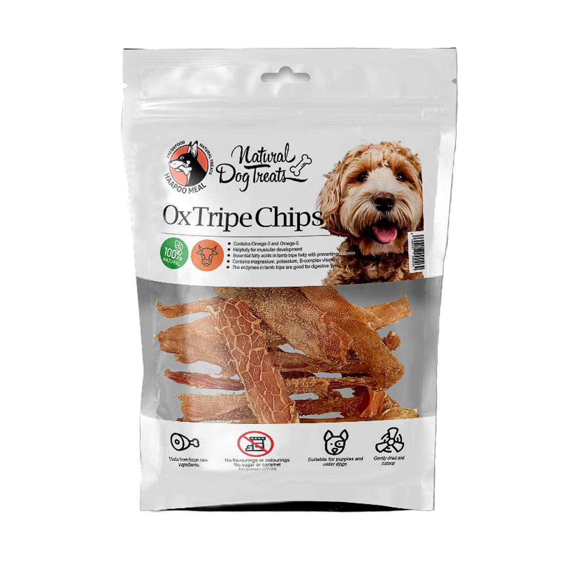 تشویقی سگ هاپومیل مدل Ox Tripe Chips کد 07 وزن 50 گرم