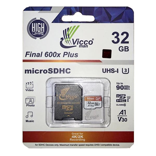 کارت حافظه microSDHC ویکومن مدل 600X کلاس 10 استاندارد UHS-I A1 سرعت 90MBps ظرفیت 32 گیگابایت به همراه آداپتور SD