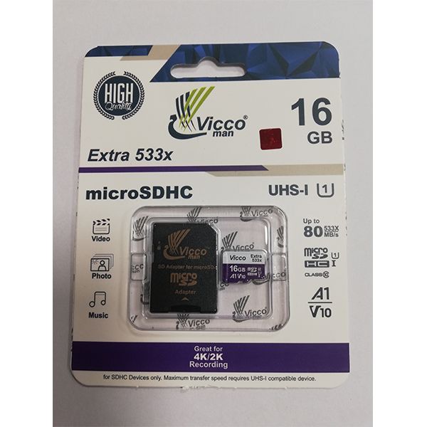 کارت حافظه microSDHC ویکومن مدل Extra 533X کلاس 10 استاندارد UHS-I U1 سرعت 80MBps ظرفیت 16گیگابایت به همراه آداپتور SD