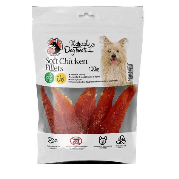 غذای تشویقی سگ هاپومیل مدل soft chicken fillets کد 06 وزن 100 گرم