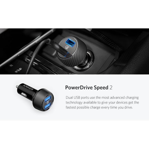 شارژر فندکی انکر مدل A2228 PowerDrive Speed 2 Ports With Quick Charge 3.0