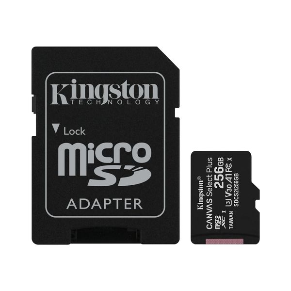 کارت حافظه microSDXC کینگستون مدل CANVAS کلاس 10 استاندارد UHS-I U3 سرعت 100MBps ظرفیت 256 گیگابایت همراه با آداپتور SD