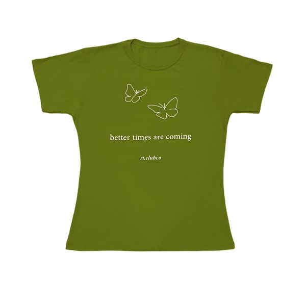 تی شرت آستین کوتاه زنانه مدل پروانه رنگ سبز