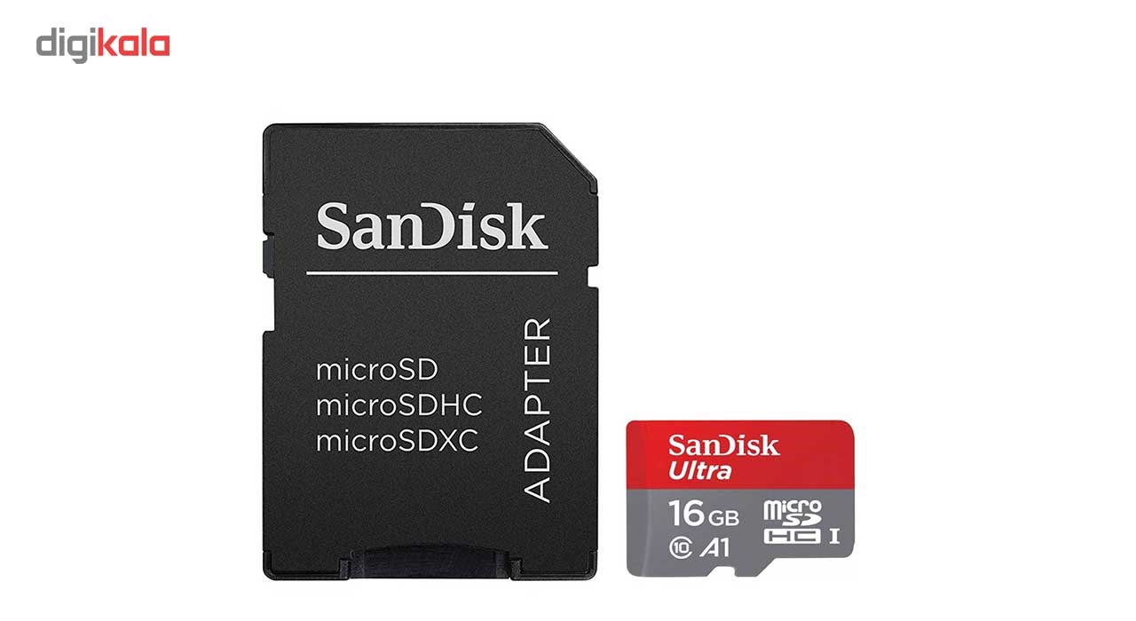 کارت حافظه microSDHC  مدل Ultra A1 کلاس 10 استاندارد UHS-I U1 سرعت 98MBps ظرفیت 16 گیگابایت به همراه آداپتور SD