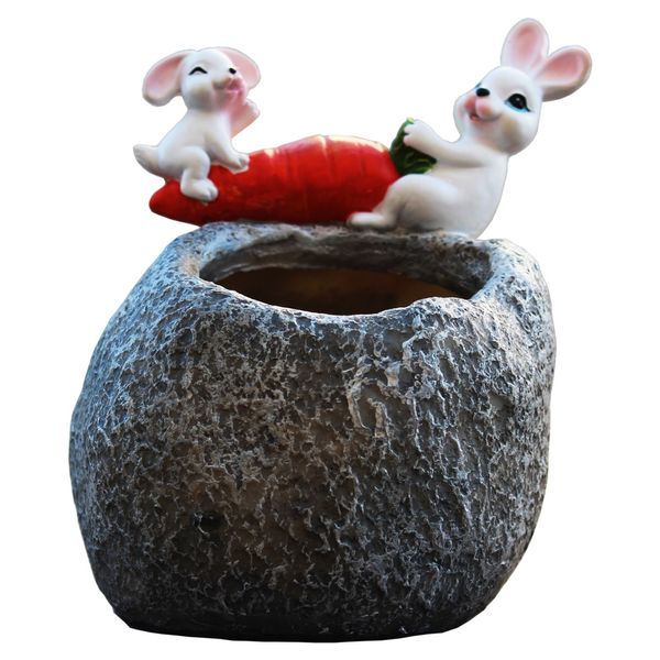 گلدان دکوگل طرح سنگی دو خرگوش مدل DG035