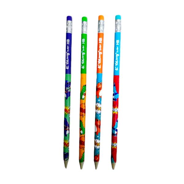 مداد مشکی یالونگ مدل پاک کن دار طرح دایناسوری مجموعه 4 عددی