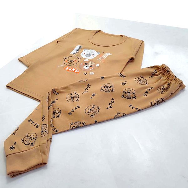 ست تی شرت و شلوار پسرانه مدل کله خرس کد 3927 رنگ نسکافه ای