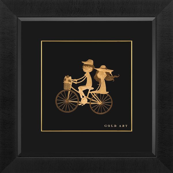 تابلوی طلاکوب زرسام طرح دختر و پسر و دوچرخه سایز 38 × 38 سانتی متر