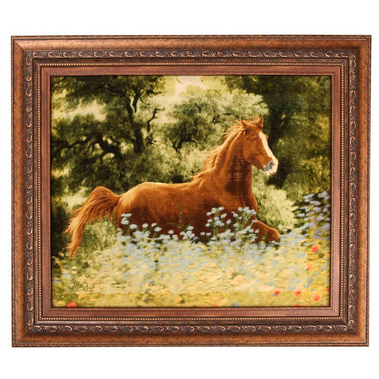 تابلو فرش گالری مثالین کد 25034 طرح اسب