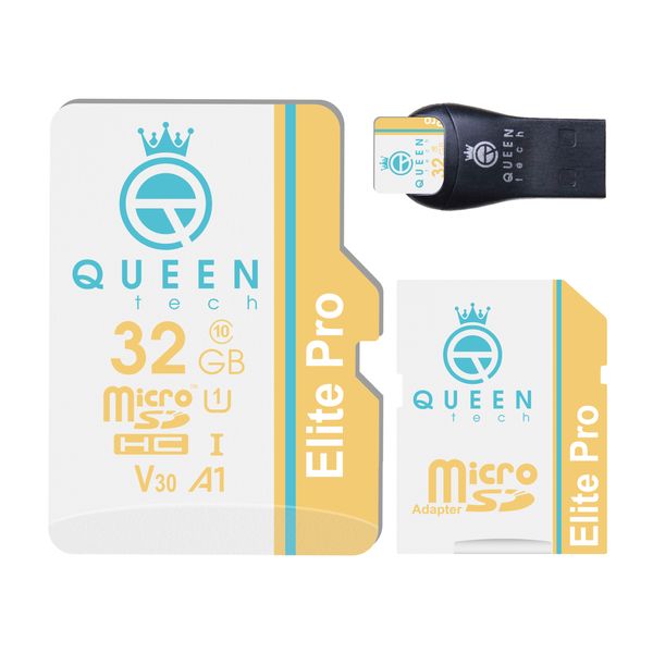 کارت حافظه Micro SD HC کوئین تک مدل Elite Pro A1 V30 کلاس 10 استاندارد UHS-I U1 سرعت 85MBps ظرفیت 32 گیگابایت به همراه آداپتور SD و کارت خوان