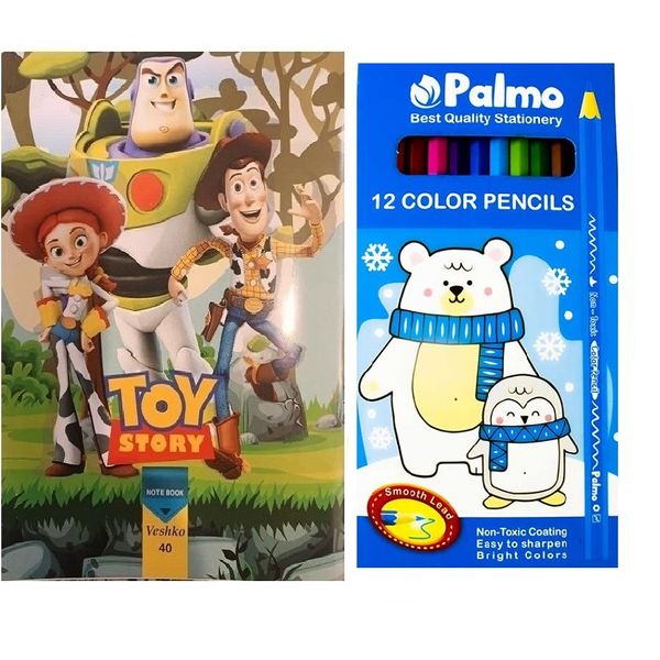 مداد رنگی 12 رنگ پالمو مدل بیکران کد 110به همراه دفتر نقاشی