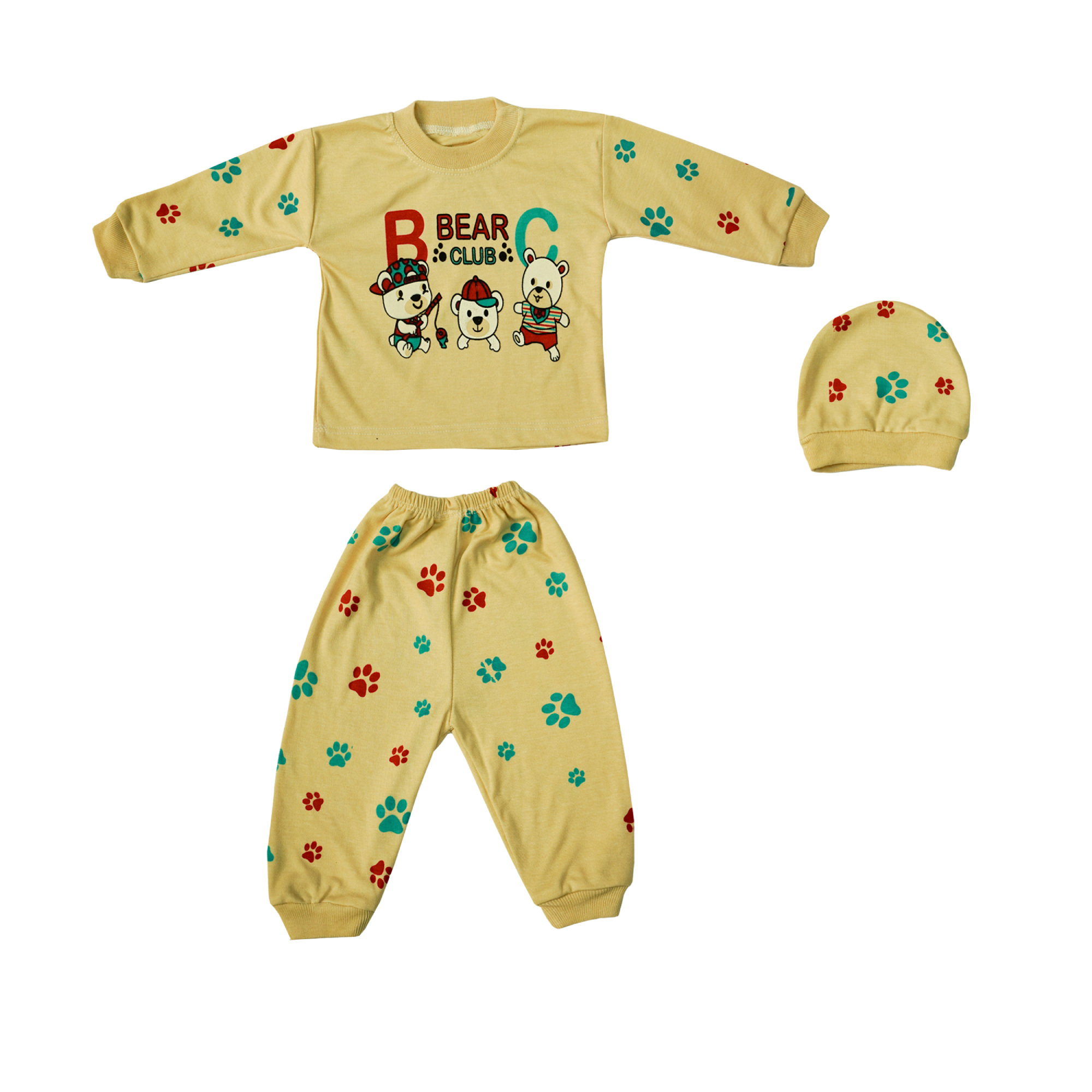 ست 3 تکه لباس نوزادی مدل خرس های بازیگوش کد 7 رنگ نخودی