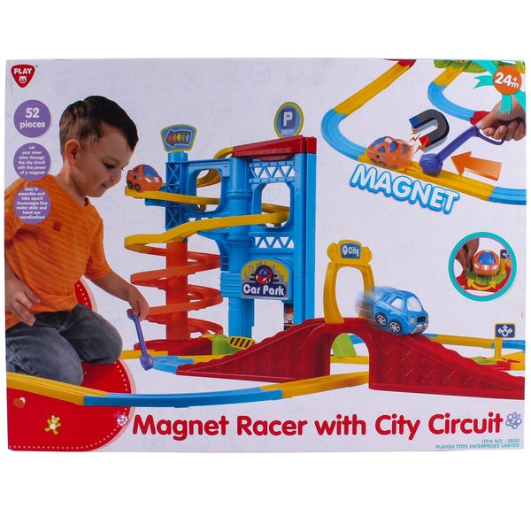 کیت ماشین بازی پلی گو مدل Magnet Racer With City Ciruit کد 2800